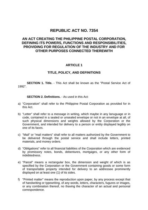 REPUBLIC ACT NO. 7354 .